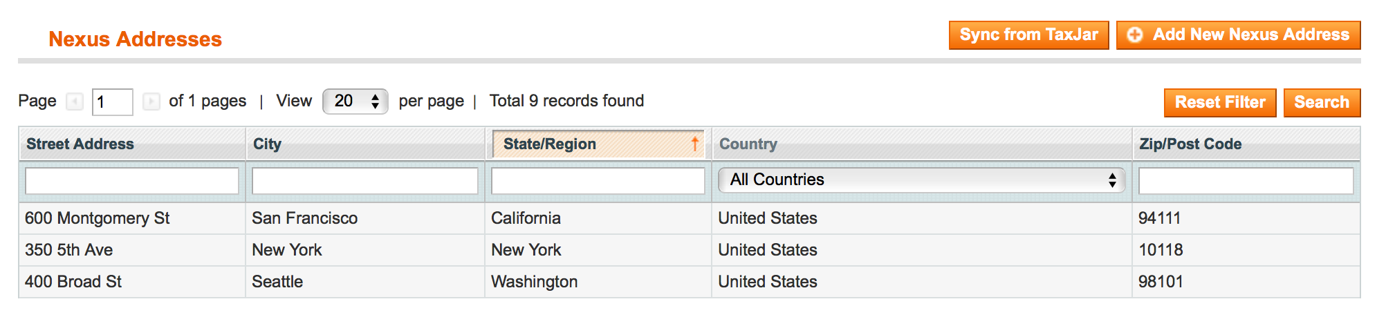 Magento Nexus Addresses