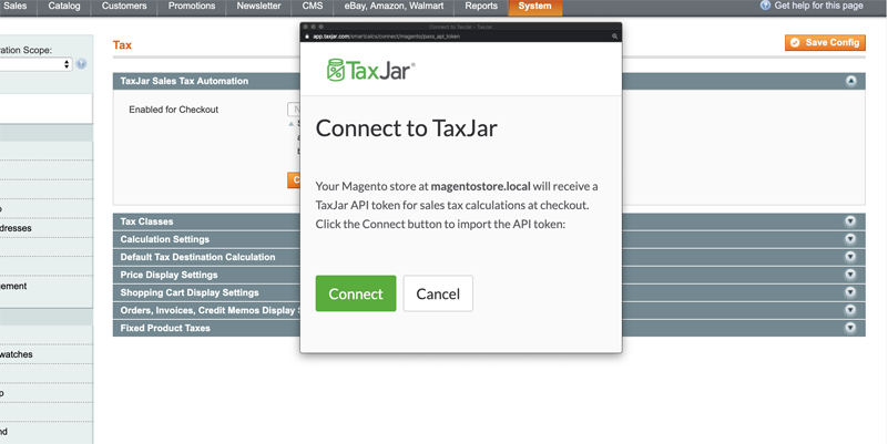 TaxJar Connect Confirmation