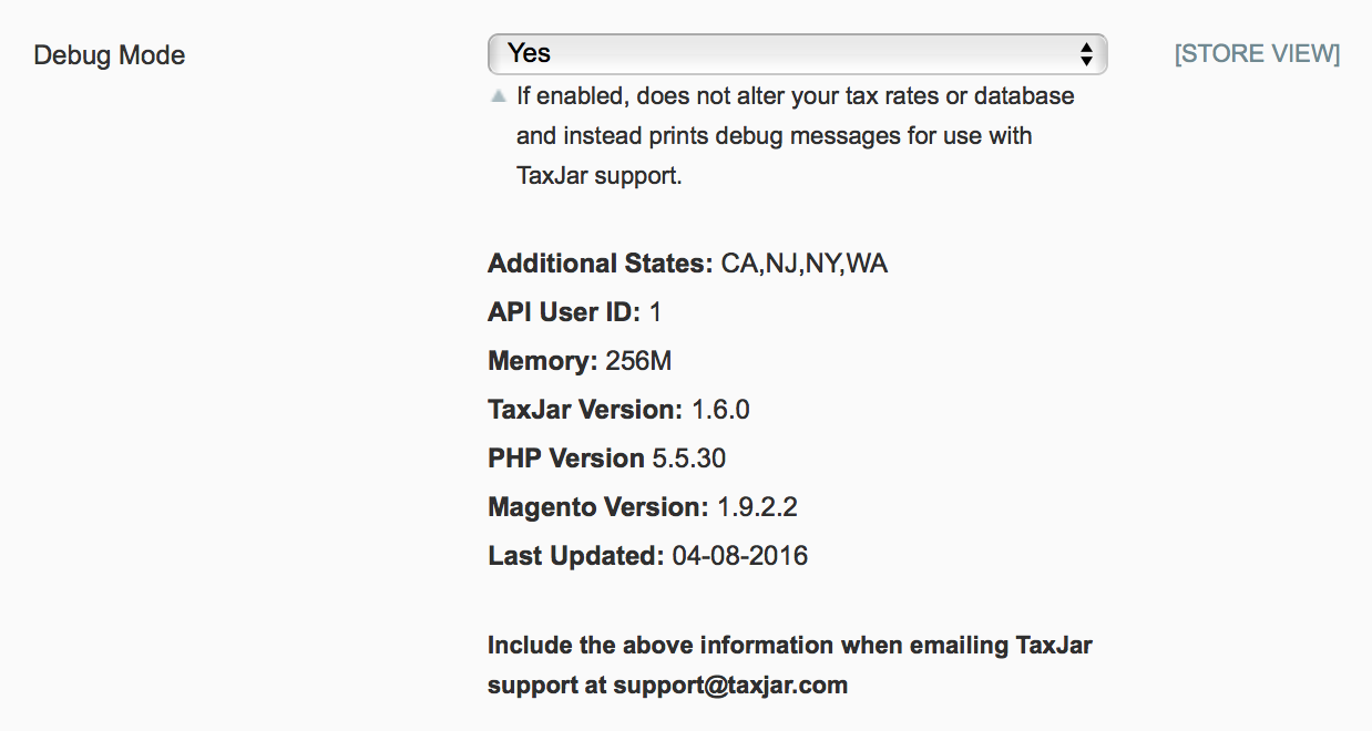 Magento TaxJar Debug Mode