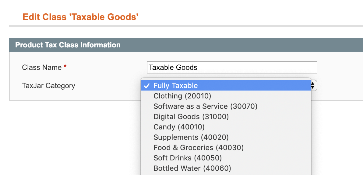 Magento TaxJar Product Tax Codes