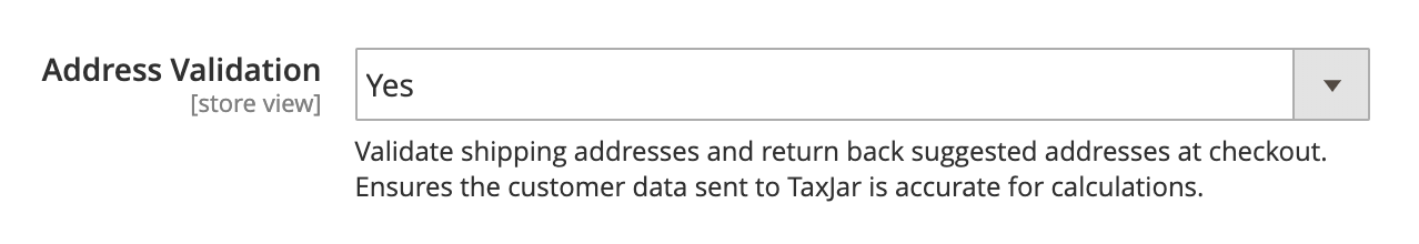 Magento 2 TaxJar Address Validation Setting