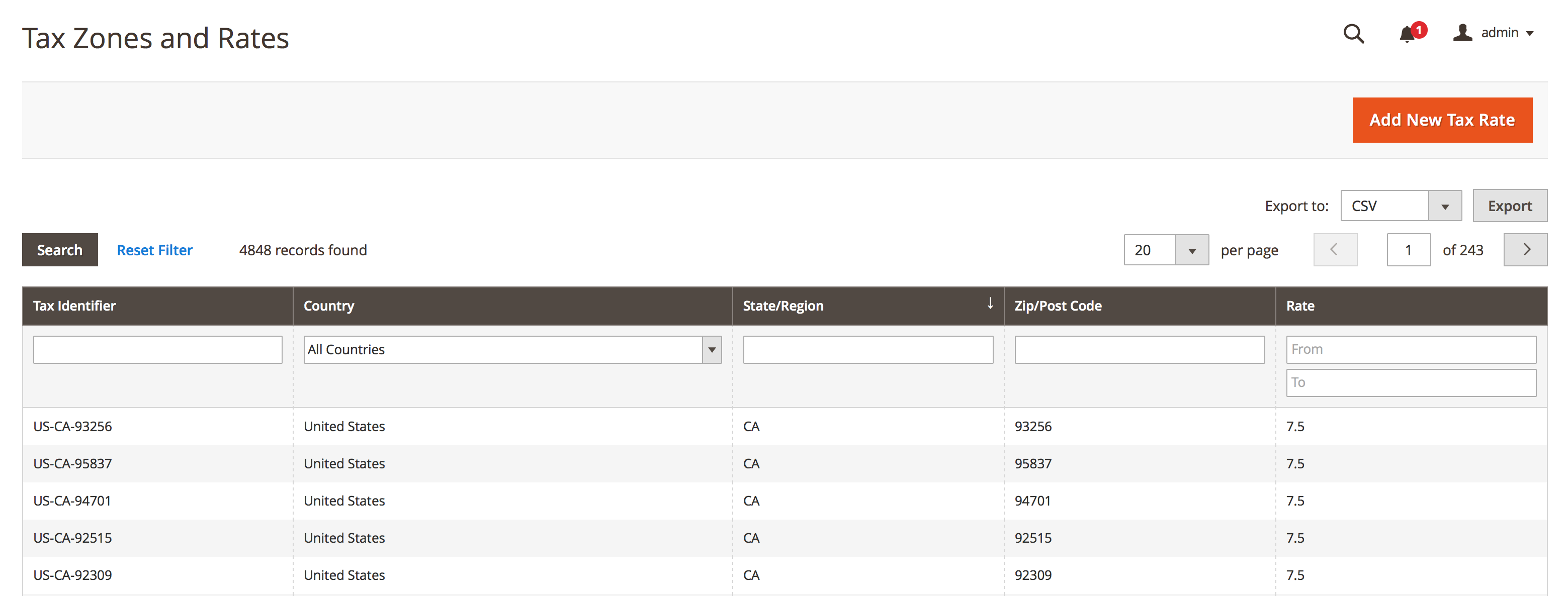 Magento Tax Rates