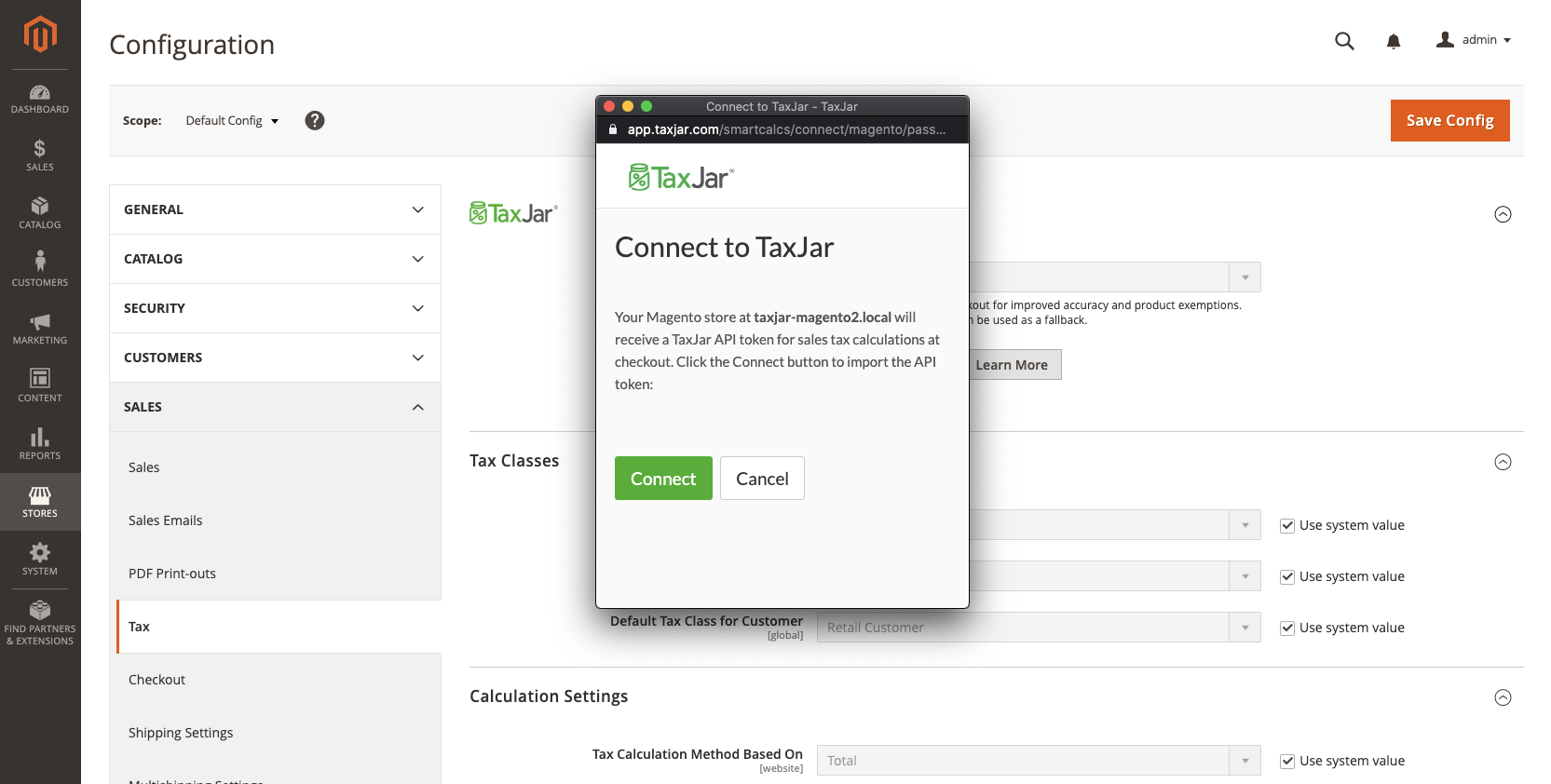 TaxJar Connect Confirmation