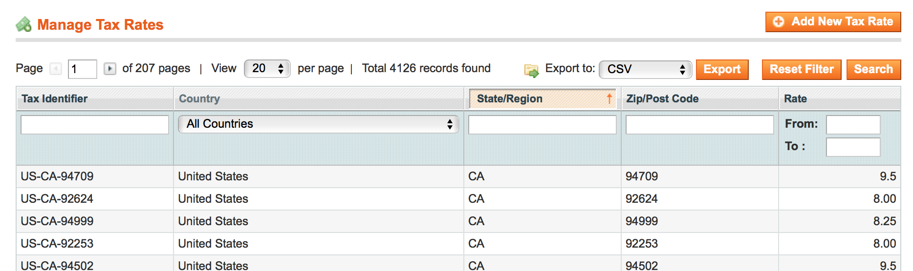 Magento Tax Rates